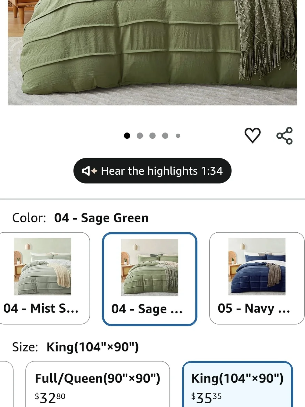 Green Pleated Comforter Set - Machine Washable